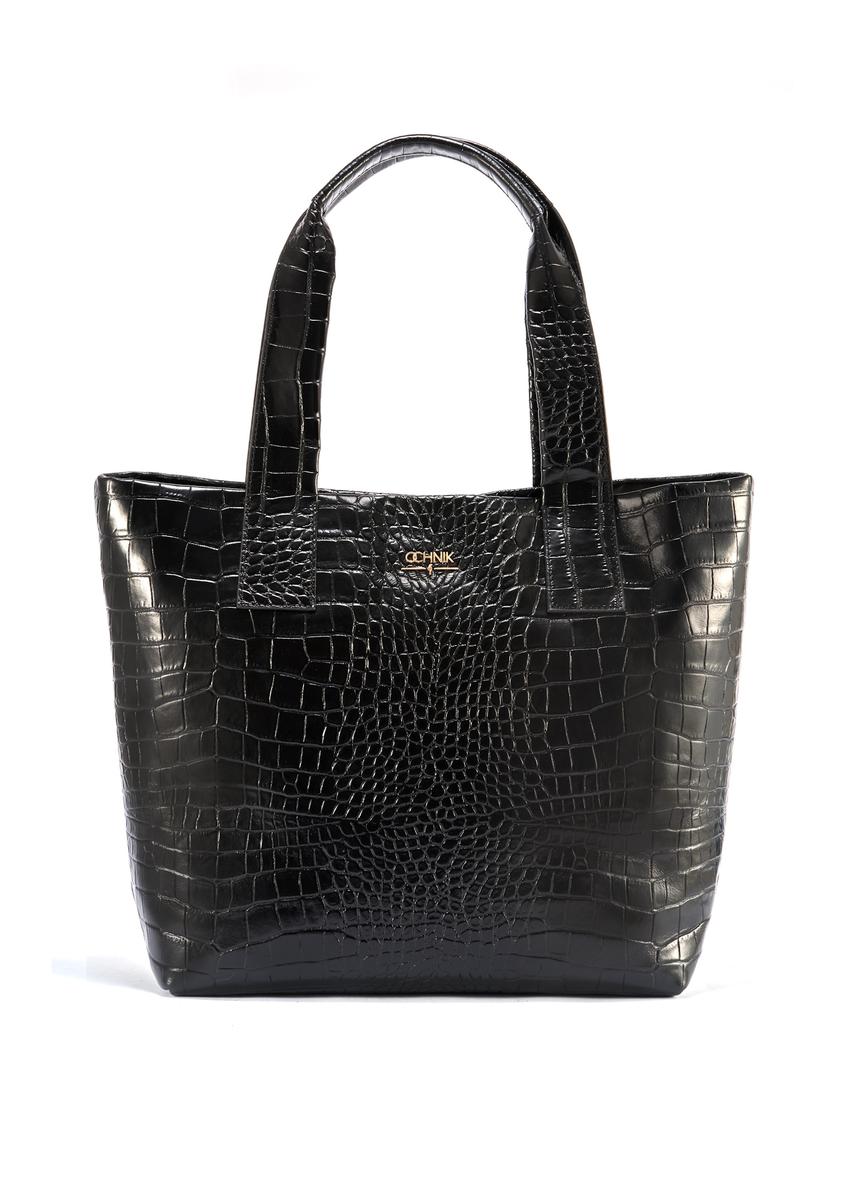 Czarna skórzana torebka shopper croco TORES-1119-99(W25)-08