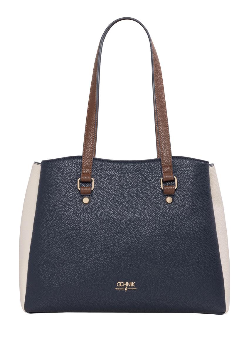 Granatowa torebka shopper damska TOREC-1260-7E(Z26), wido9k produktu z przodu na jasnym tle.