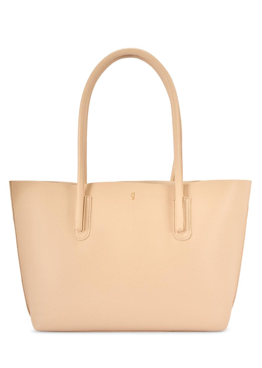 Beżowa torebka shopper damska TOREC-0938-1A(W26), widok produktu z przodu na białym tle.