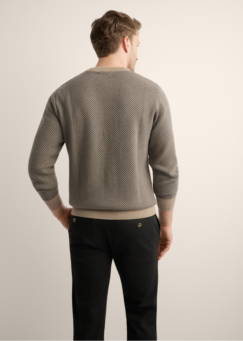 Ciemnobeżowy sweter męski we wzory SWEMT-0195-1D(Z26)