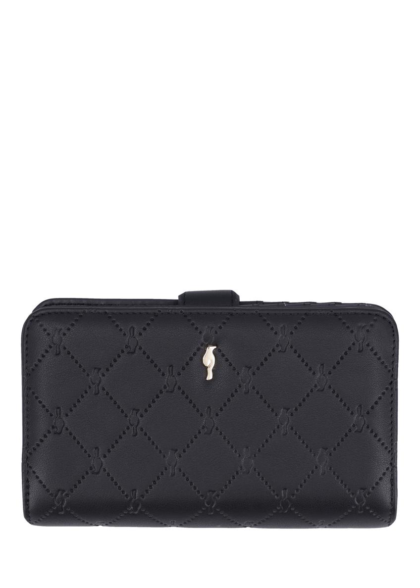 Czarny portfel damski z monogramem POREC-0391A-9P(Z26), widok produktu z przodu na białym tle.