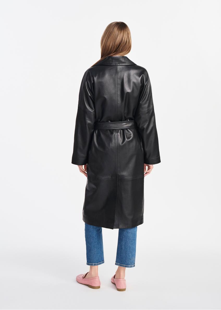 Czarna skórzana elegancka kurtka damska oversize KURDS-0524-5339(W25)