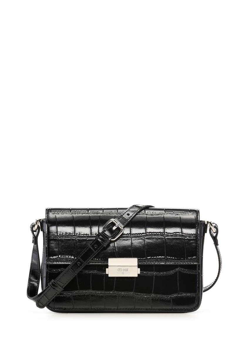 Elegancka czarna torebka damska croco TOREC-1251-9G(Z26) - widok produktu z przodu, na białym tle.