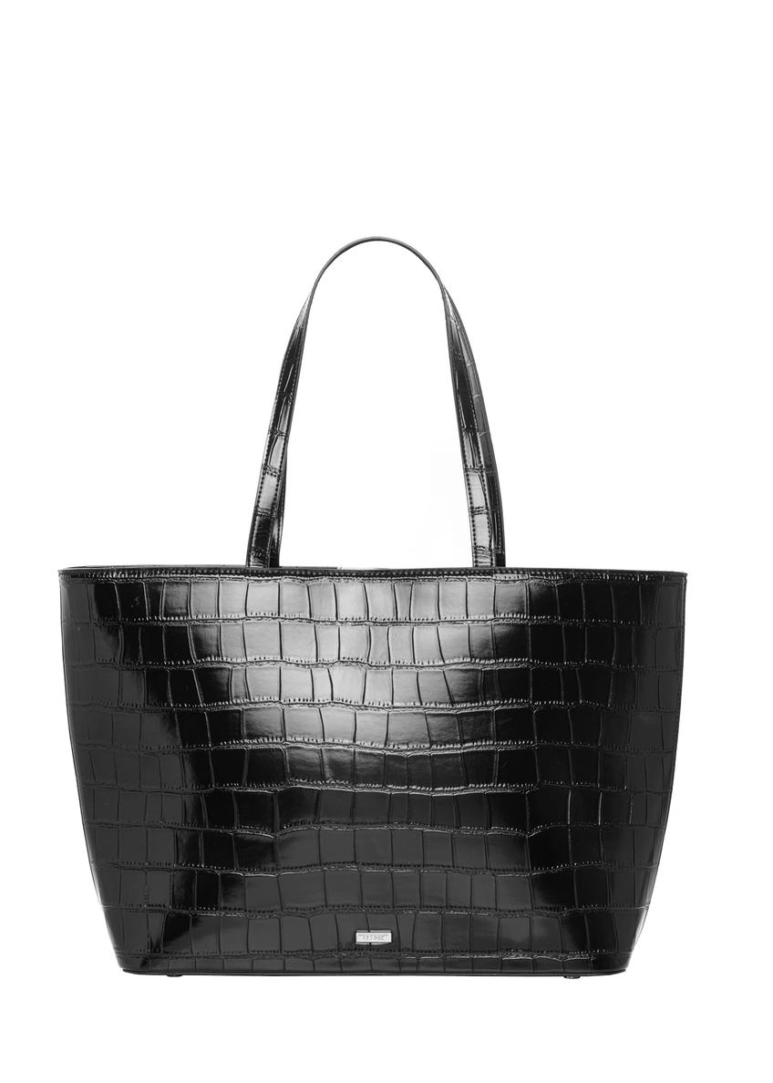 Czarna torebka shopper croco TOREC-1242-9G(Z26), widok produktu z przodu na białym tle.