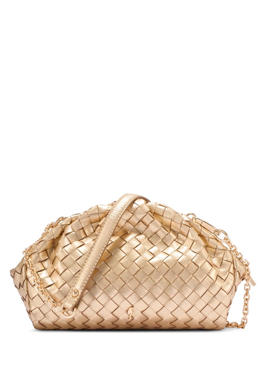 Skórzana złota pleciona torebka damska TORES 1291-2X(W26) - widok produktu z przodu, na białym tle. 