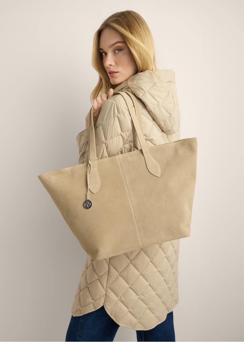 Torebka damska typu shopper w kolorze chłodnego beżu TORES-1407-1K(Z26)