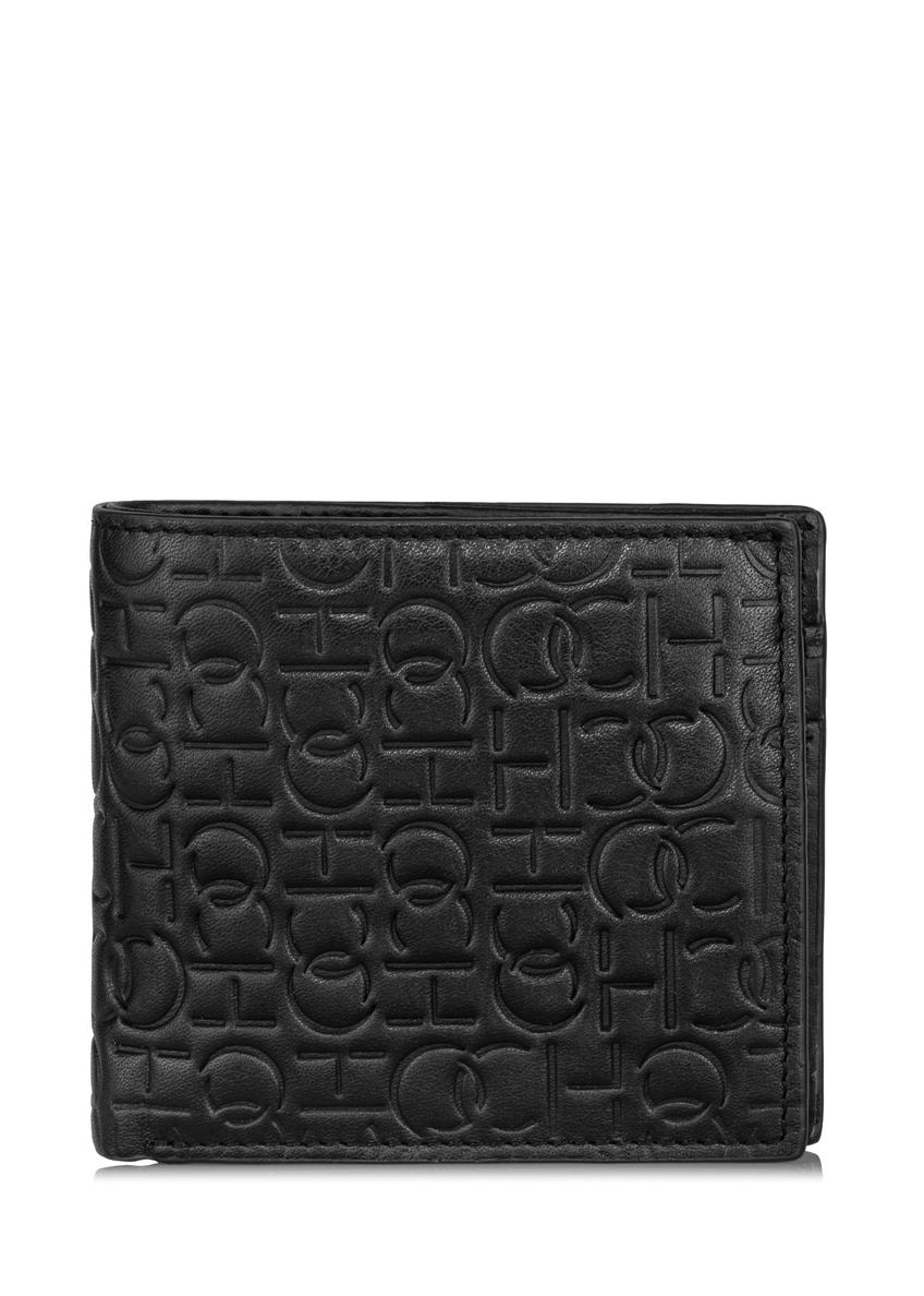 Skórzany czarny portfel męski z monogramem PORMS-0603-98(Z23)-07
