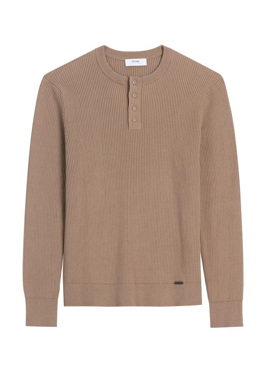 Jasnobrązowy sweter męski SWEMT-0202-1K(Z26)
