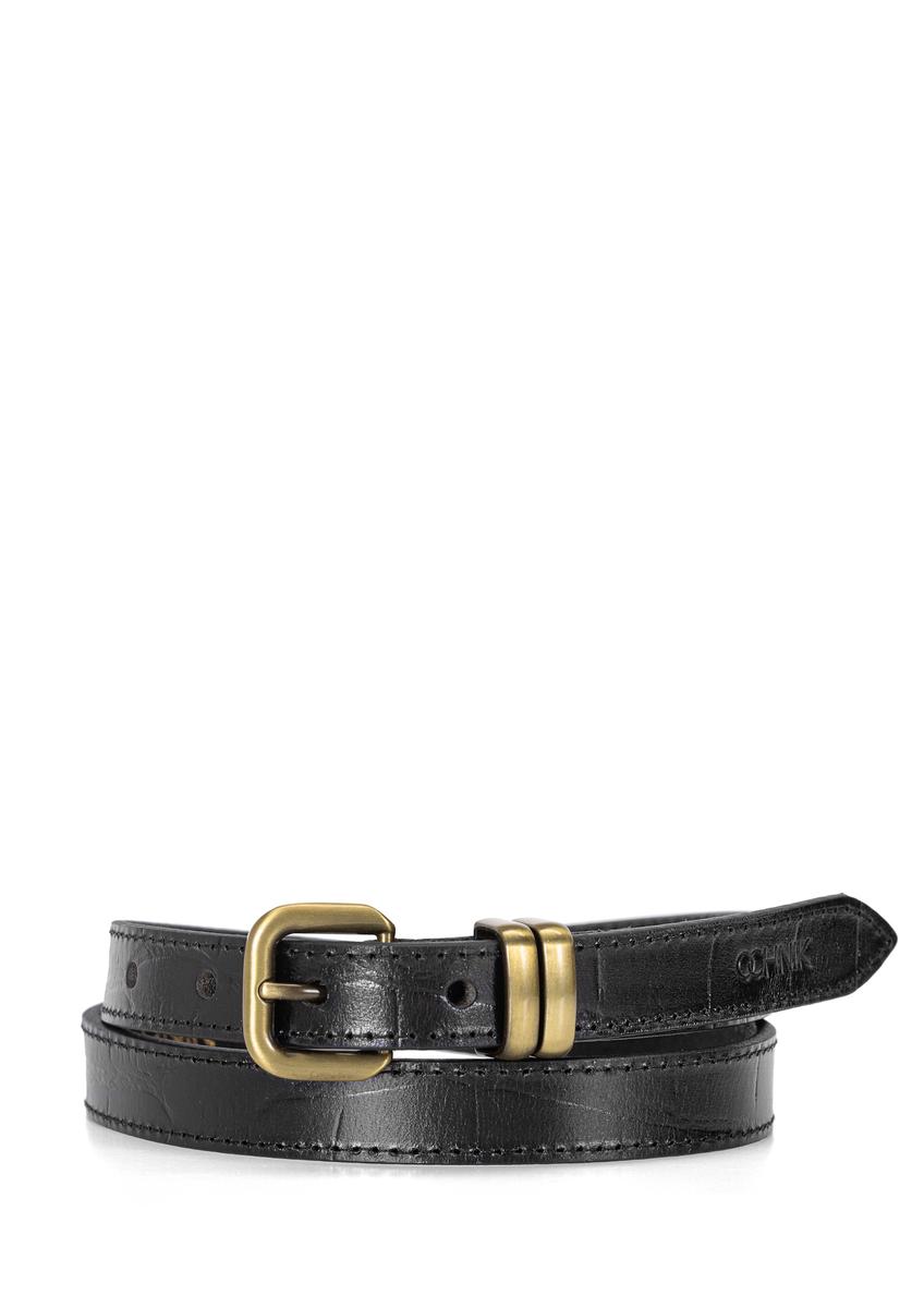 Skórzany pasek damski croco w kolorze czarnym PASDS-0321-99(W25)-06