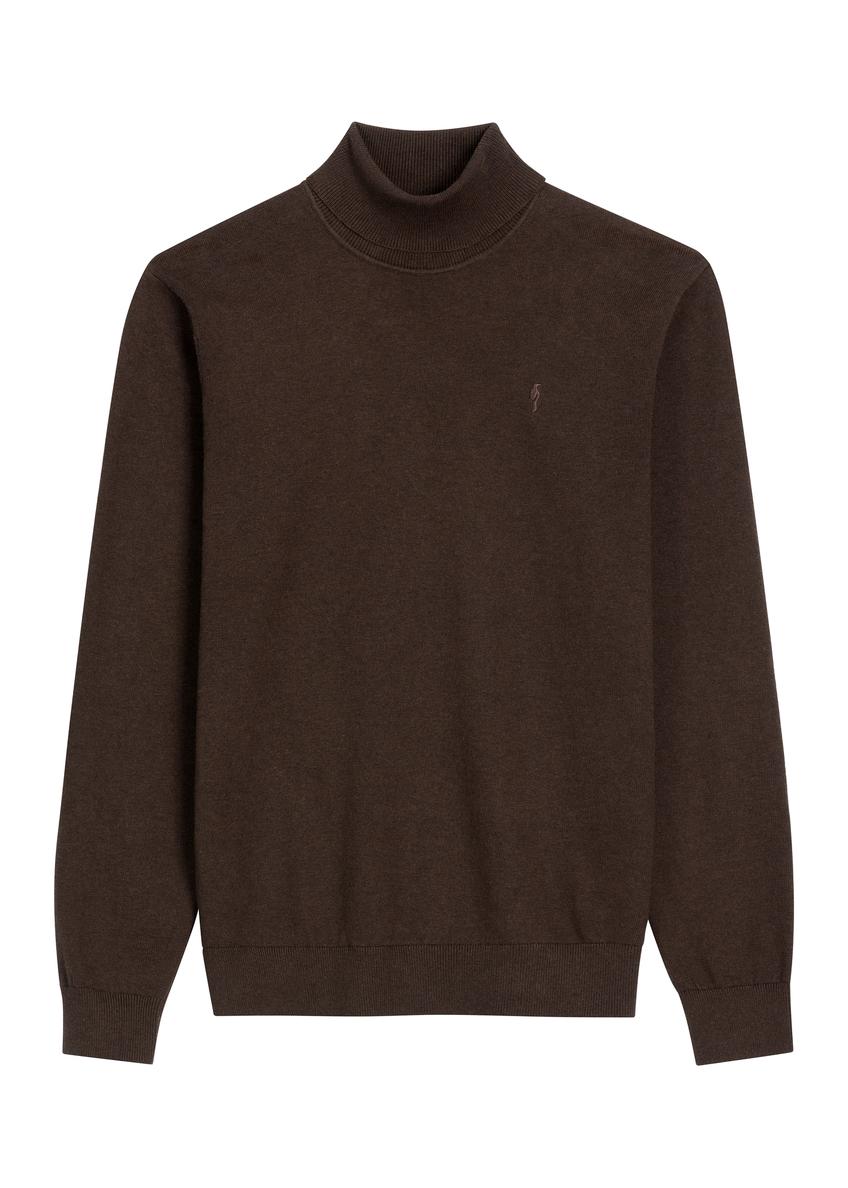 Sweter męski z golfem w kolorze ciemnobrązowym SWEMT-0095B-1I(Z26)