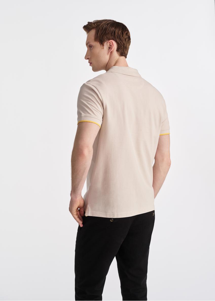 Beżowa koszulka polo męska z bawełny POLMT-0045B-80(W25)