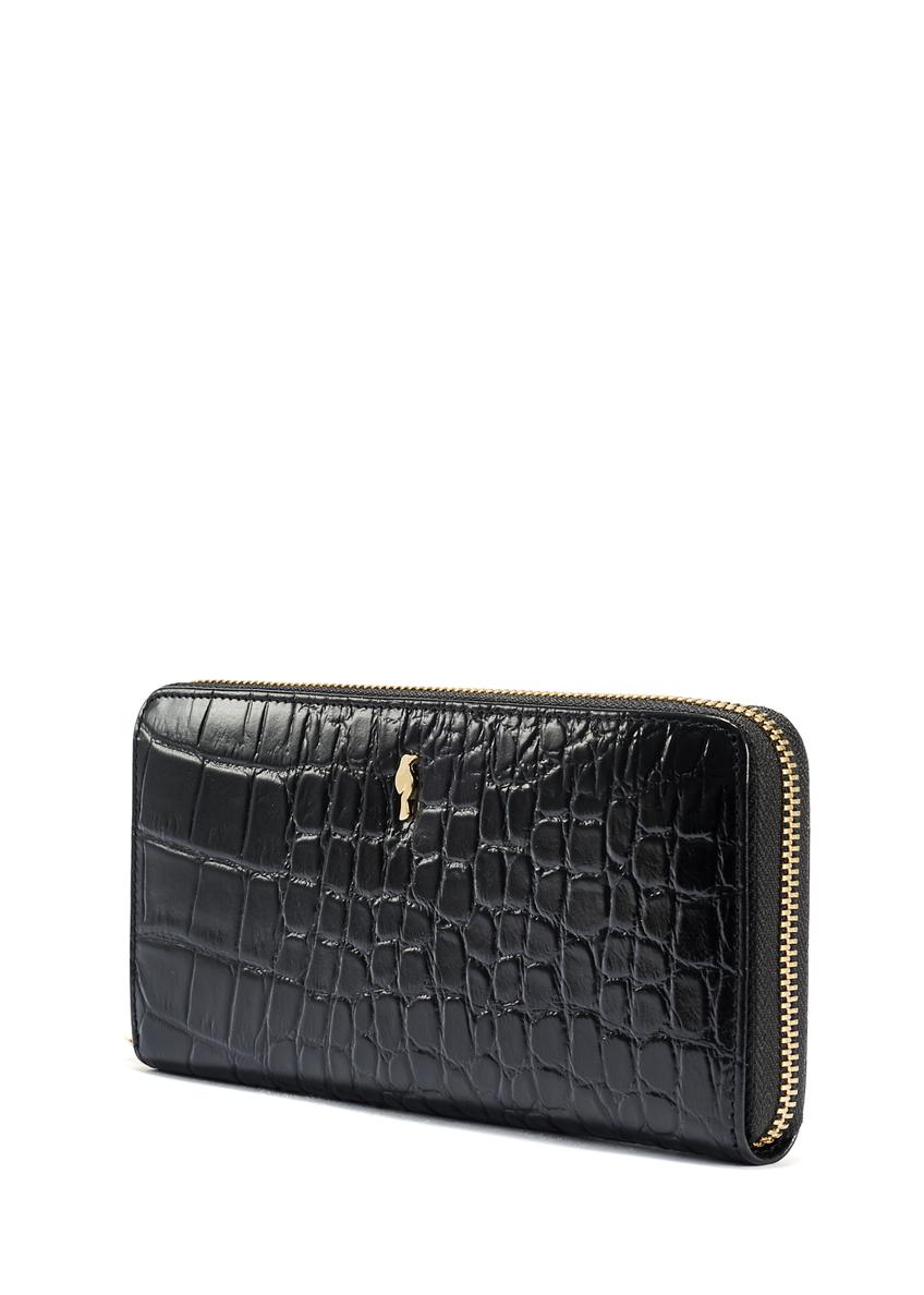 Duży skórzany czarny portfel damski croco PORES-0955-99(W25)