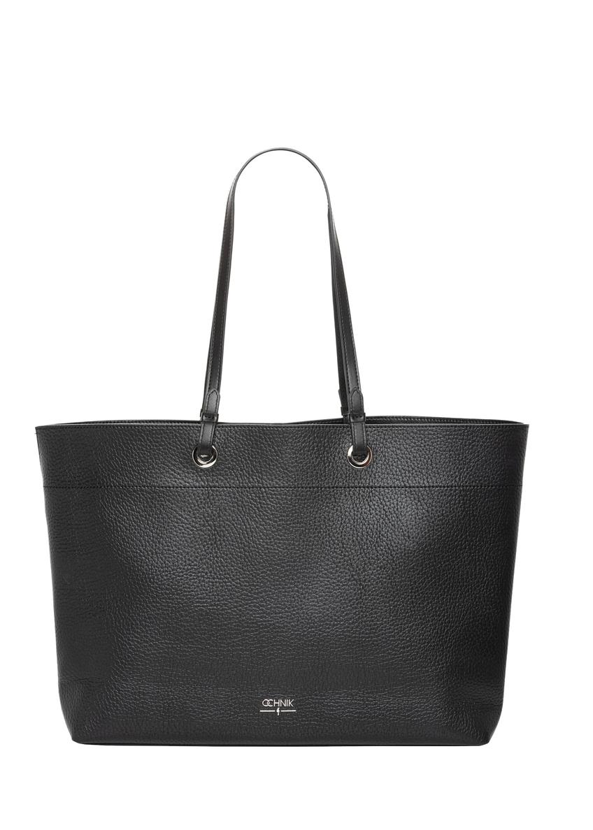 Czarna groszkowana torebka shopper TOREC-1252-9I(Z26), widok produktu z przodu na białym tle.