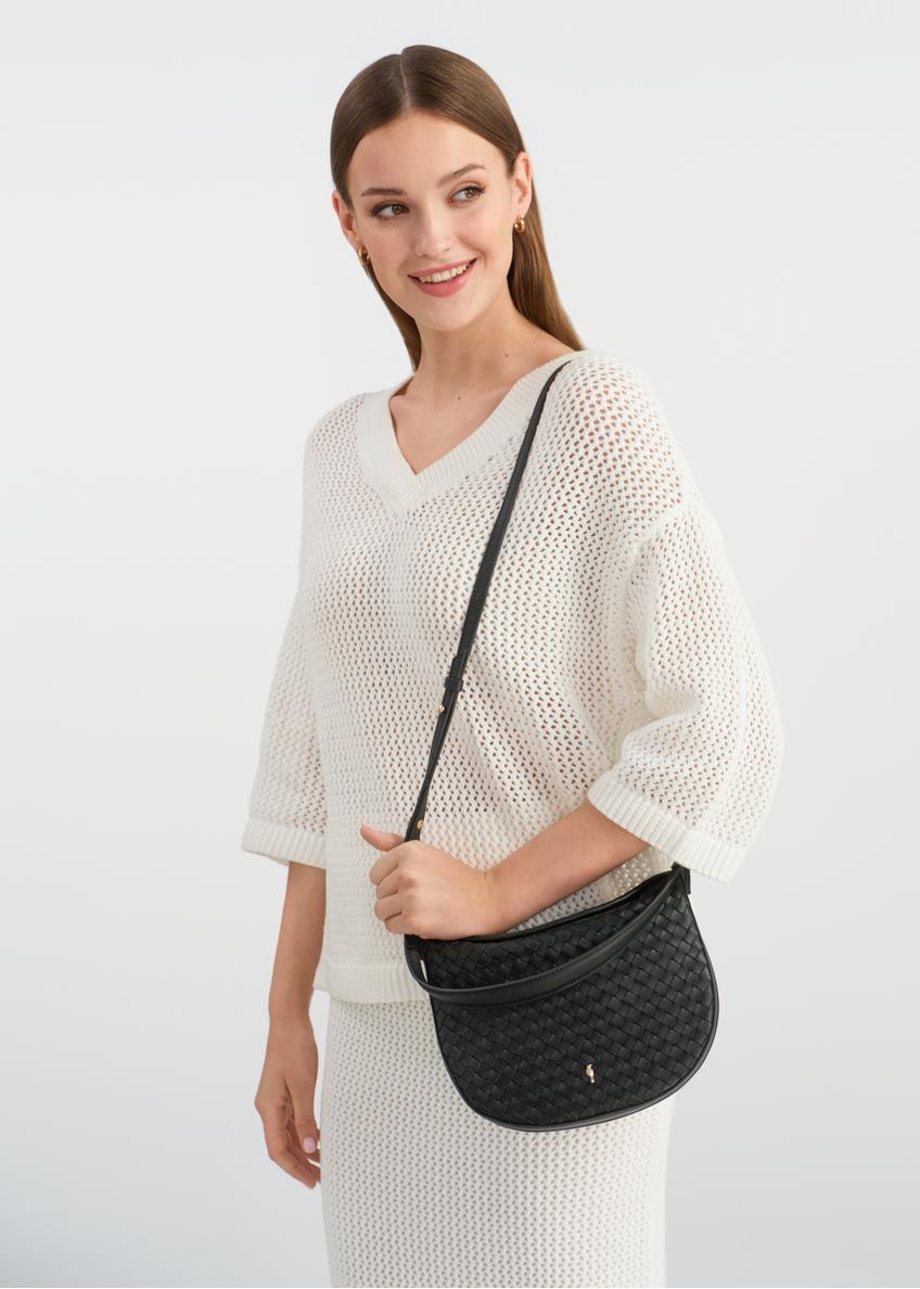 Czarna pleciona listonoszka skórzana TORES-1109-99(W25)