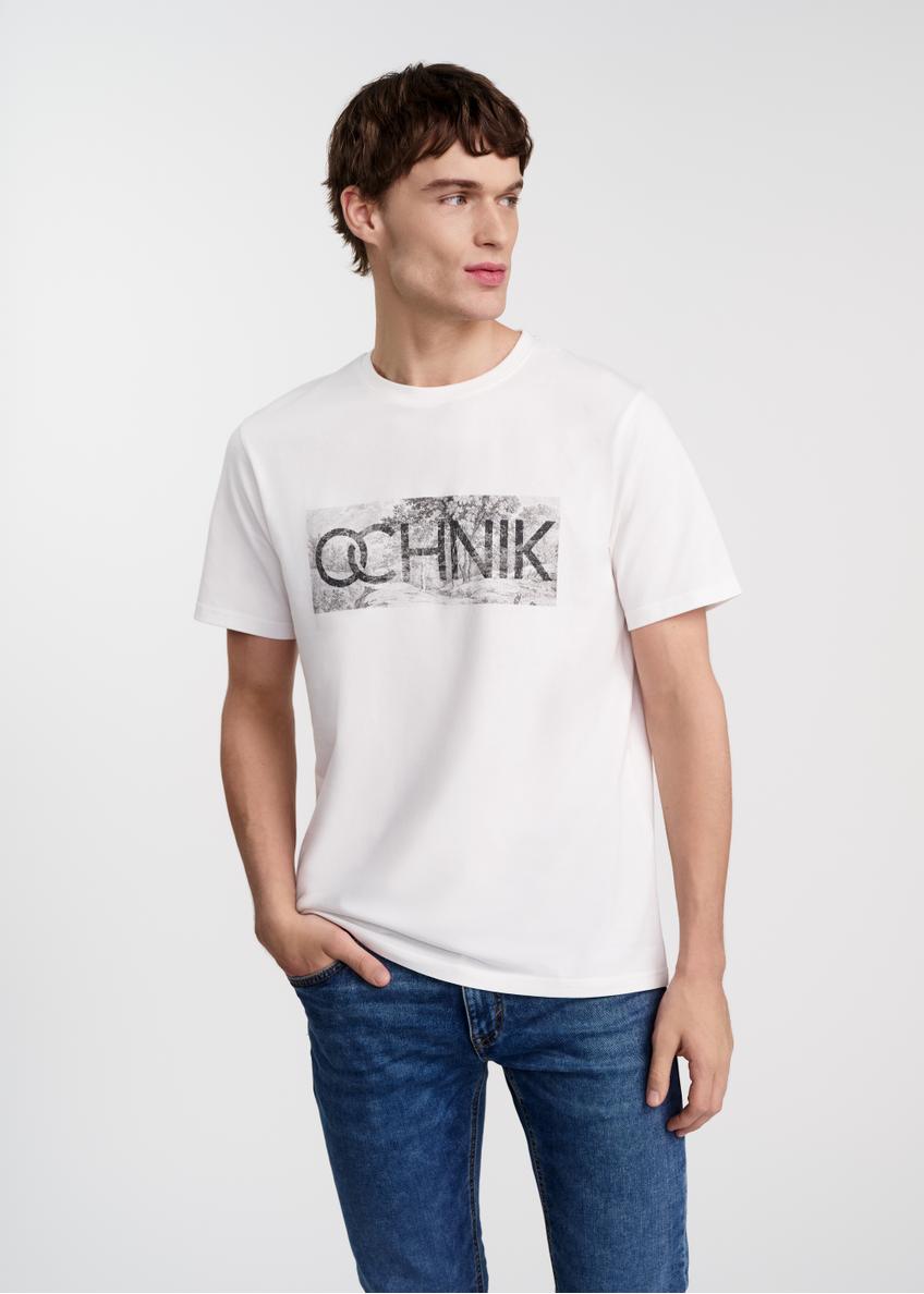 Biały t-shirt męski z logotypem TSHMT-0128-12(W25)-01